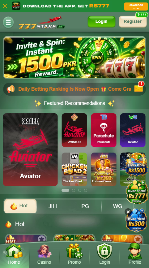 777Stake app landing page showing multiple card and casino games